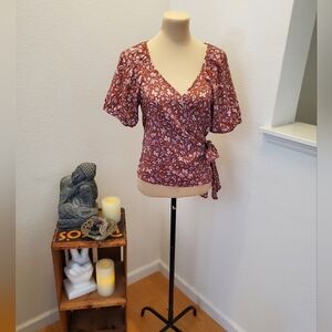 Madewell Puff-Sleeve Wrap Crop Top in Batik Vine